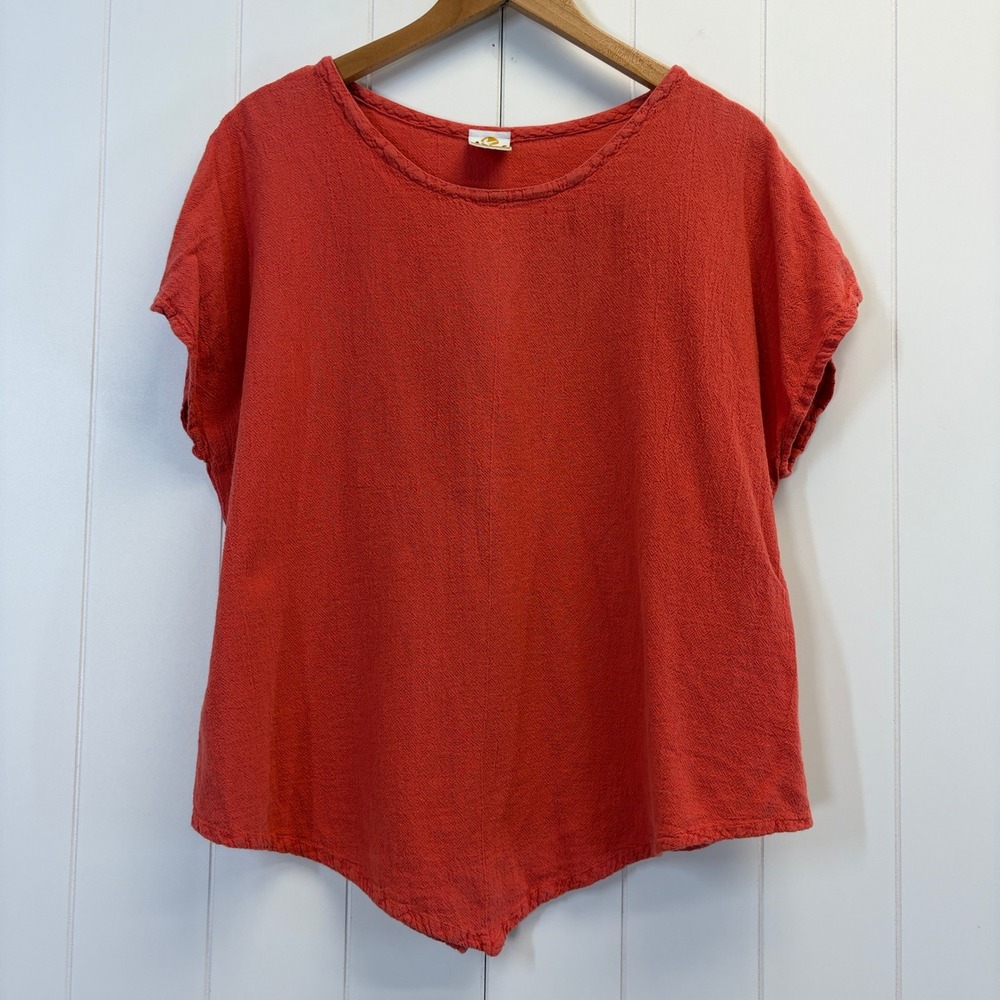 Abaca Lagenlook Textured Cotton Top Women Size 3X Scandi Boho Beachy Resortwear